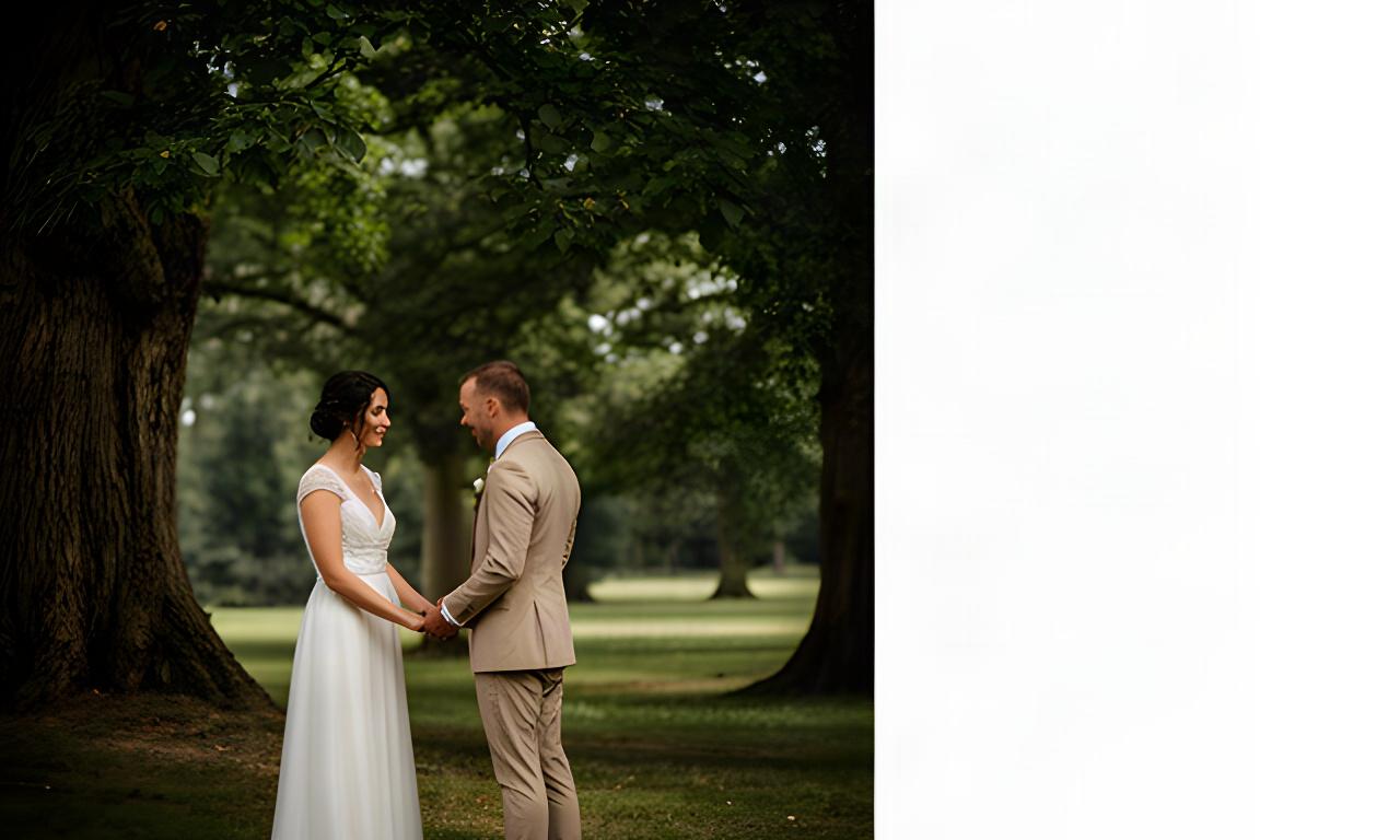 Same-sex couple exchanging vows beneath mature trees in Windsor Great Park